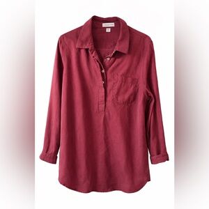 Coldwater Creek Women XL Berry Pink Cotton Rayon Button Back Blouse Long Sleeve